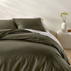 Casaluna - Full/Queen Cotton Percale Duvet Set Olive Green -  Olive Green